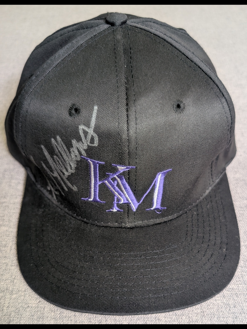 Vintage 90s Ken Mellons Autographed Snapback Black & Purple Hat Cap Flat Brim